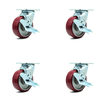 Service Caster 5 Inch Poly on Aluminum Swivel Caster Set with Ball Bearings and Brakes SCC SCC-30CS520-PAB-TLB-4